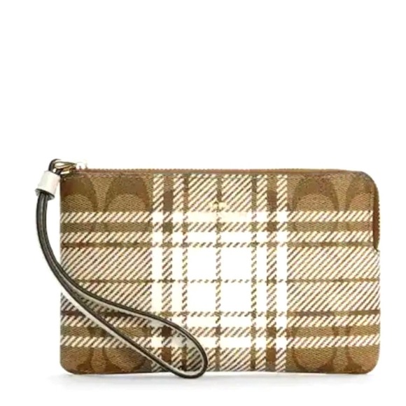 COACH CORNER ZIP WRISTLET IN SIGNATURE CANVAS WITH HUNTING FISHING PLAID PRIN - Picture 1 of 2